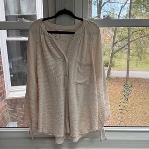 aerie daybreak Cream Button-Down Gauze Shirt
